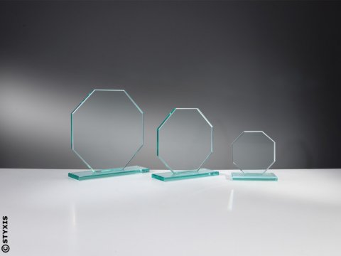 Glastrophäe 8-Eck, Octagon, 3 Größen, 10mm Stärke